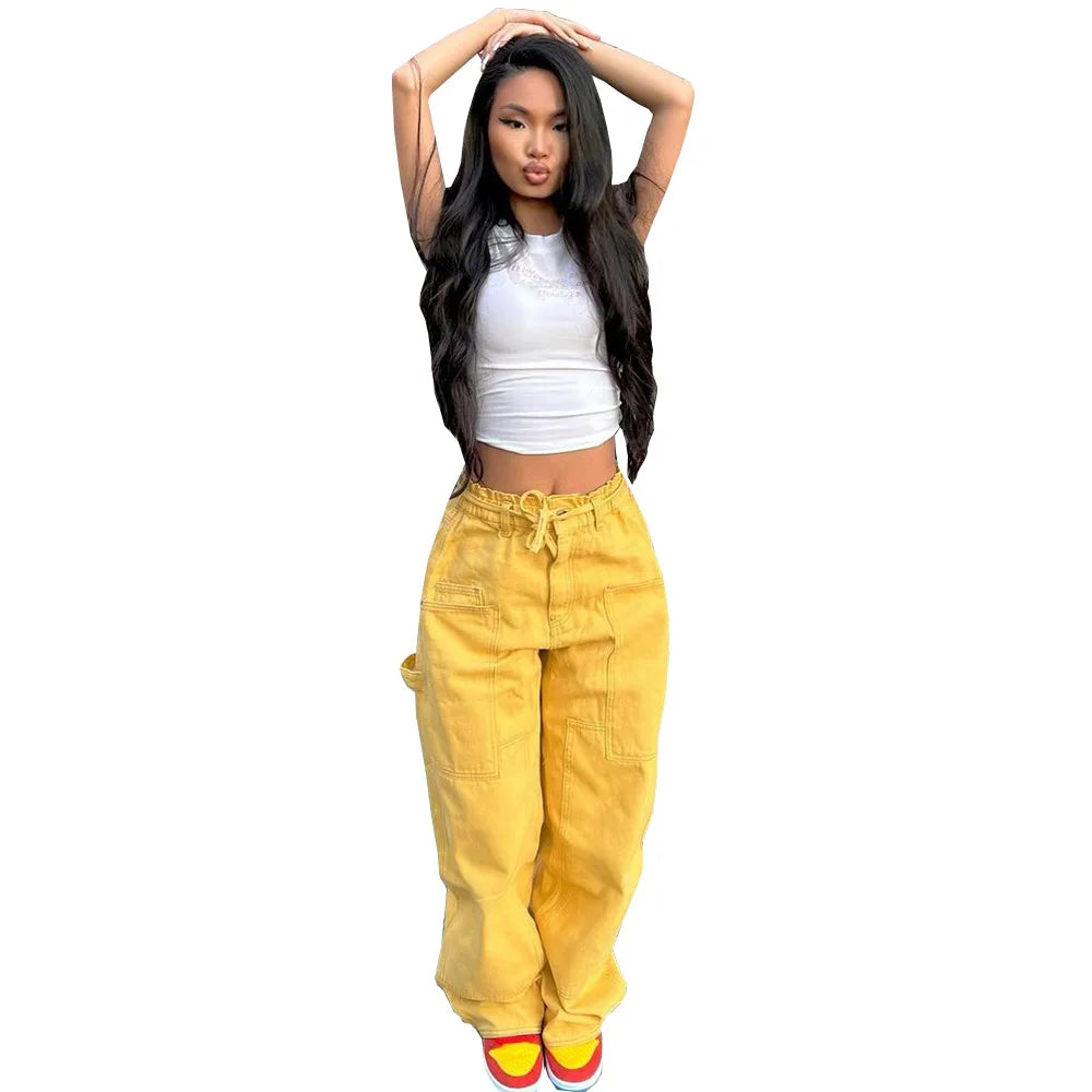 New Fashion Streetwear Cargo Pants Drawstring Ladies Casual Pants Loose Long pant for Women Clothing Soft Stretch Trousers