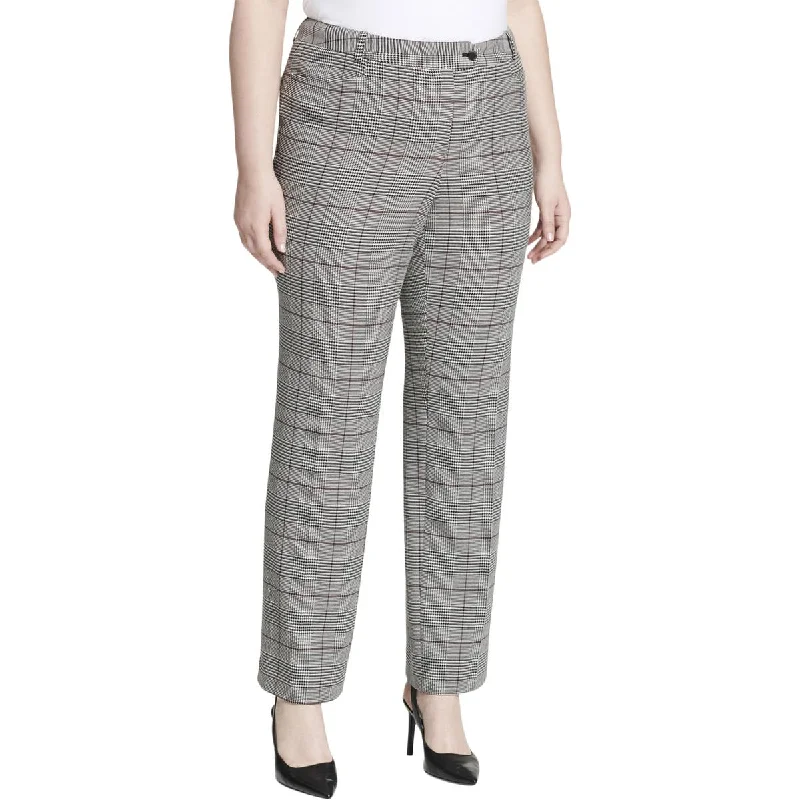 Calvin Klein Womens Plus Plaid Modern Fit Straight Leg Pants Trendy Palazzo Pants