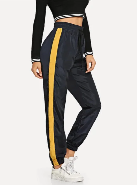 High Waisted Satin Side Striped Jogger Pants Comfortable Pleated Pants