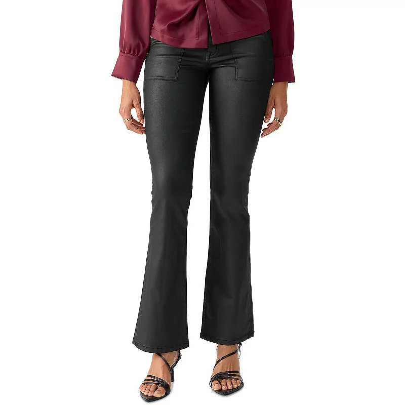 Sanctuary Womens Birdy Twill Coated Flared Pants Comfortable Wide-Leg Pants