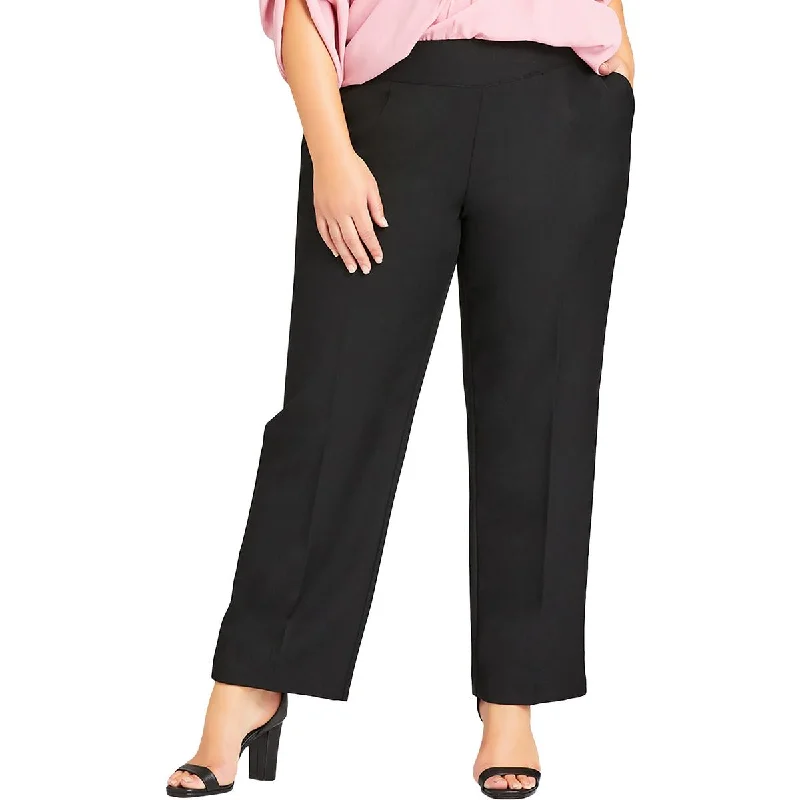 Avenue Womens Plus Mid-Rise Office Straight Leg Pants Formal Wide-Leg Pants