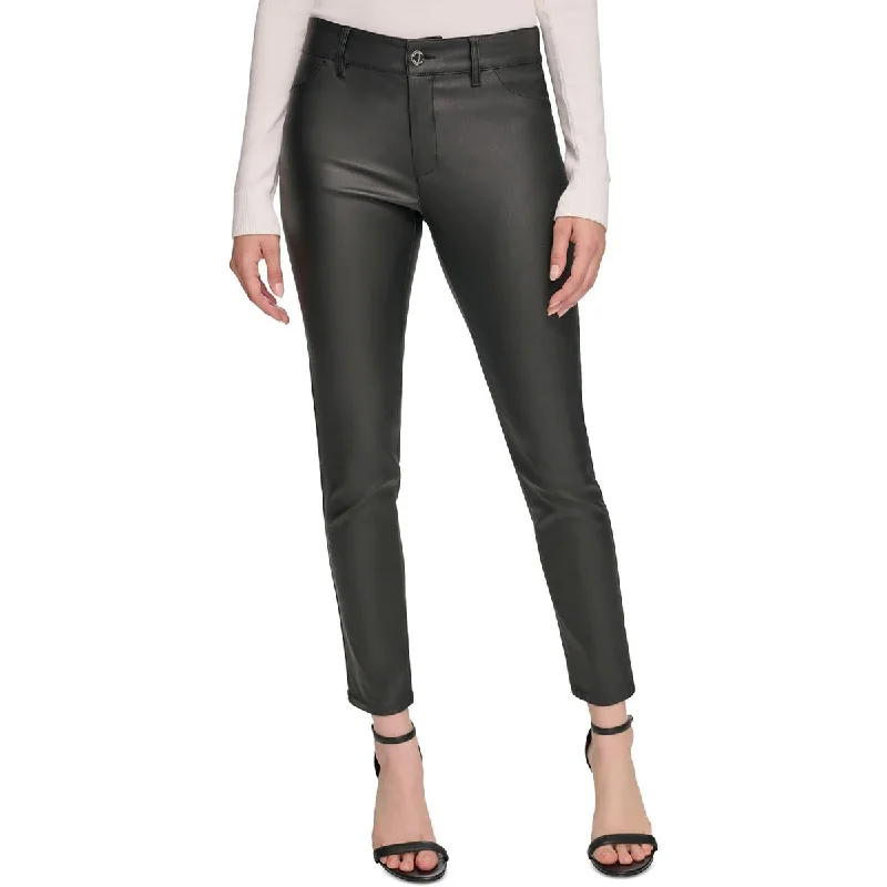 Calvin Klein Womens Faux Leather Coated Skinny Pants Warm Wool Trousers