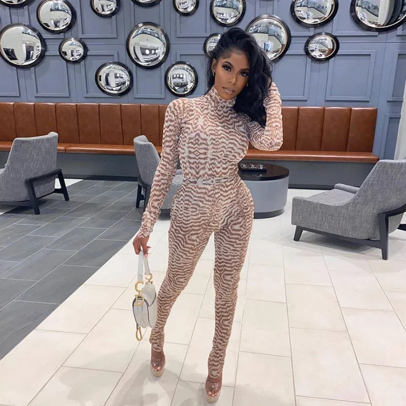 2022 summer 2 piece bodycon sets fall sexy leopard two piece pants set women clothing High-Waist Jeans