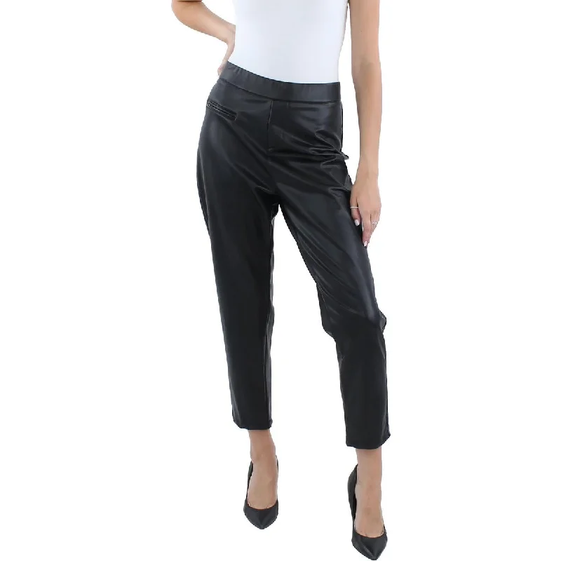 N by Nancy Womens High Rise Faux Leather Ankle Pants Casual Wide Pants