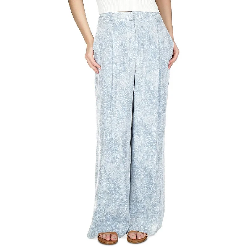 MICHAEL Michael Kors Womens Petites Satin Pleated Wide Leg Pants Elegant High-Waist Pants