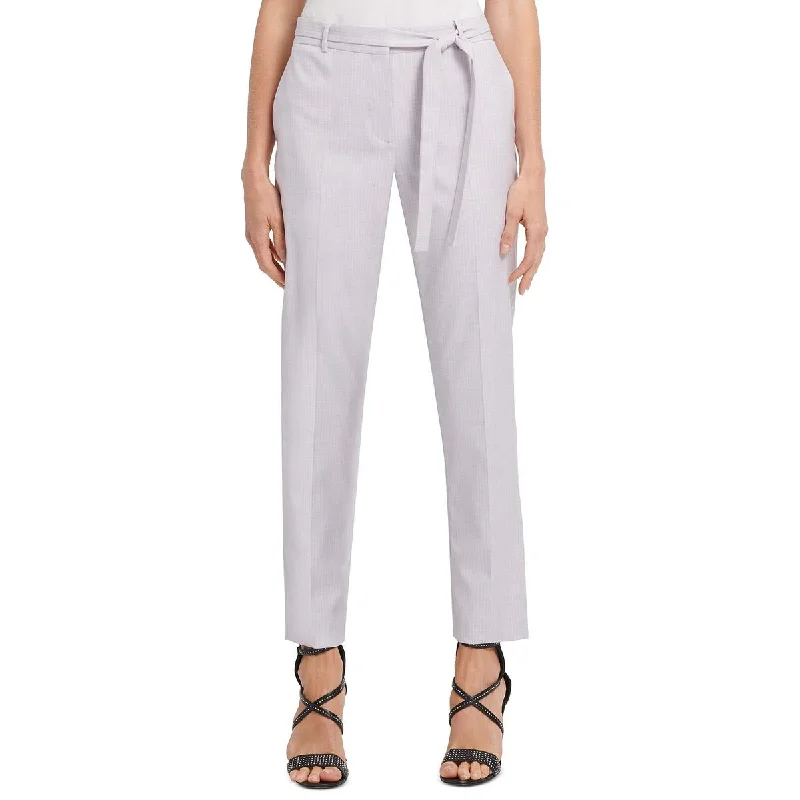 DKNY Womens Striped Tie-Waist Dress Pants Comfortable Denim Trousers