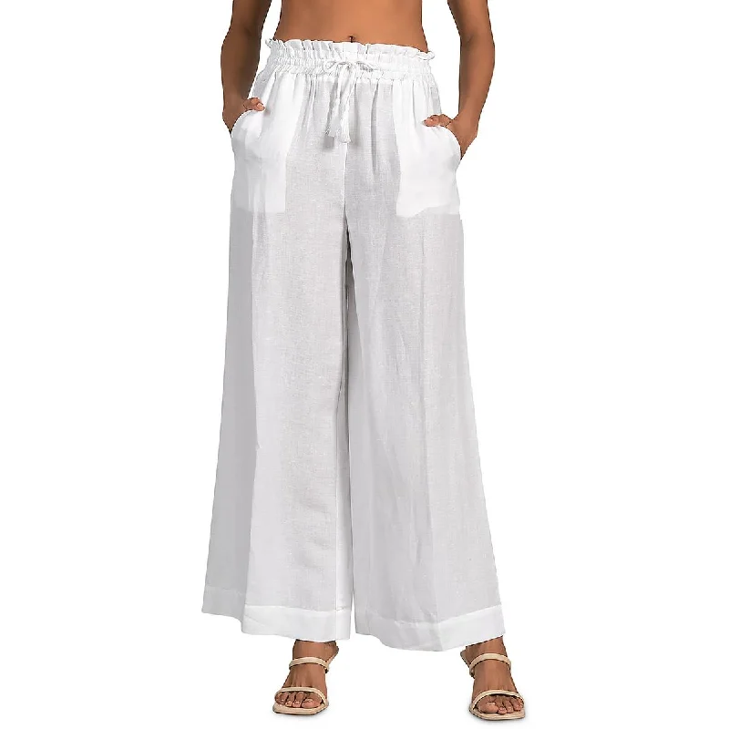 Elan Womens Linen High Rise Wide Leg Pants Fashionable Work Pants