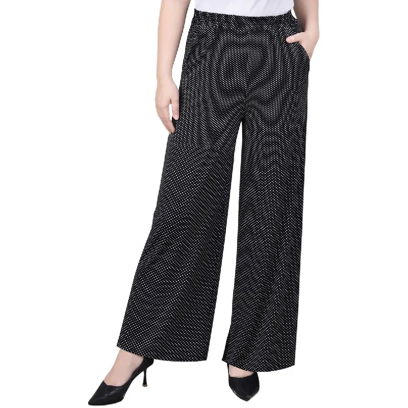 NY Collection Womens Petites Woven  Wide Leg Pants Comfortable Denim Trousers