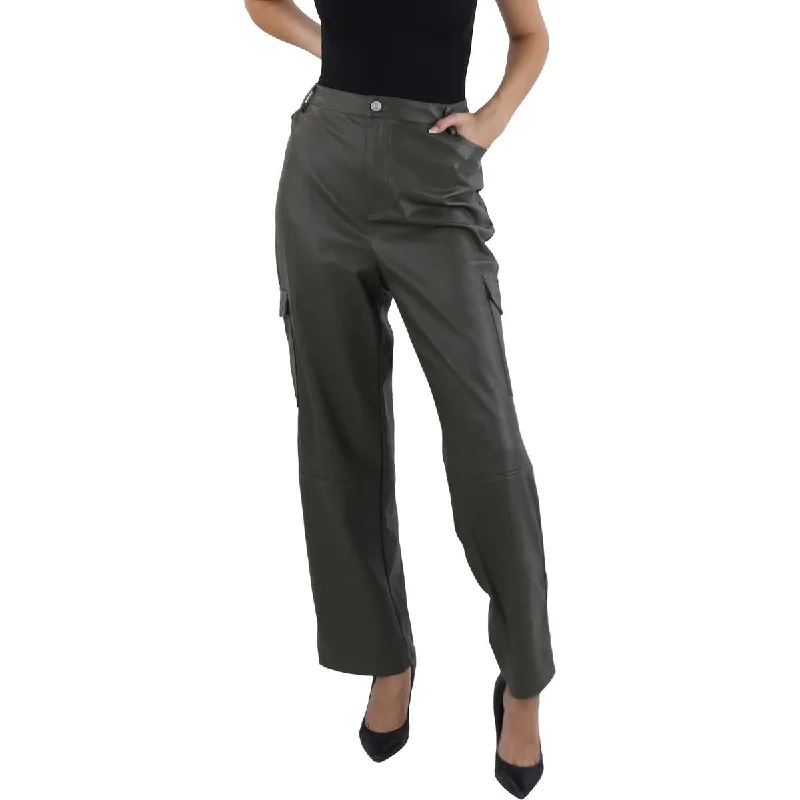 Bagatelle Womens Faux Leather High Rise Cargo Pants Soft Sweatpants Style