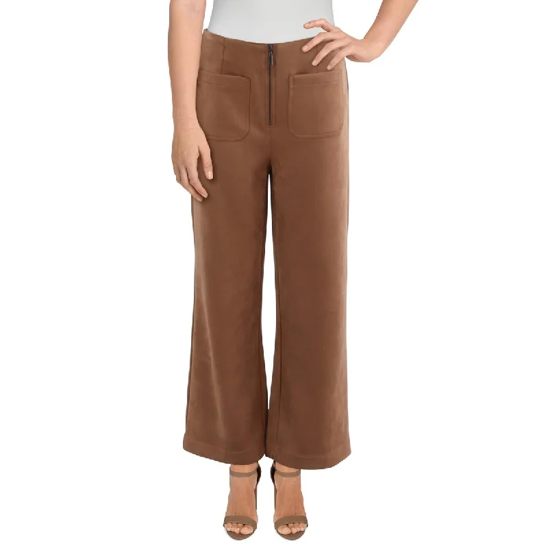 Nicole Miller Womens Faux Suede High Rise Wide Leg Pants Modern Stretch Trousers