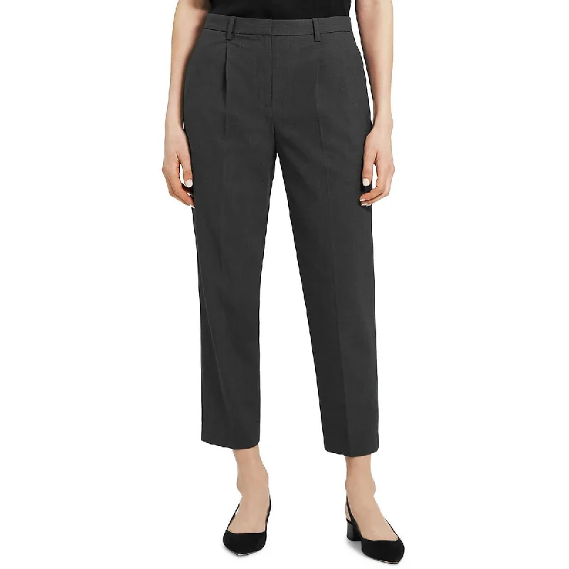 Theory Womens High Rise Pleated Ankle Pants Warm Wool Trousers