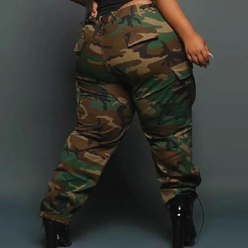 BR1906 XL to 5XL 2021 Plus Size Pants Camouflage Mid Waist Button Fly cargo pants streetwear women Trendy Velvet Pants