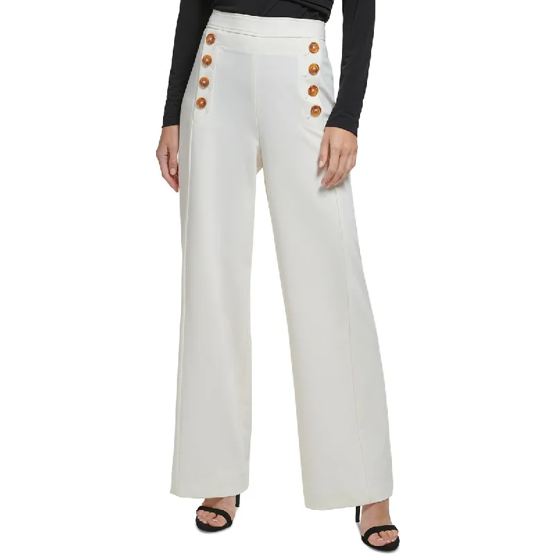 DKNY Womens Embellished Solid Wide Leg Pants Chic Checkered Pants