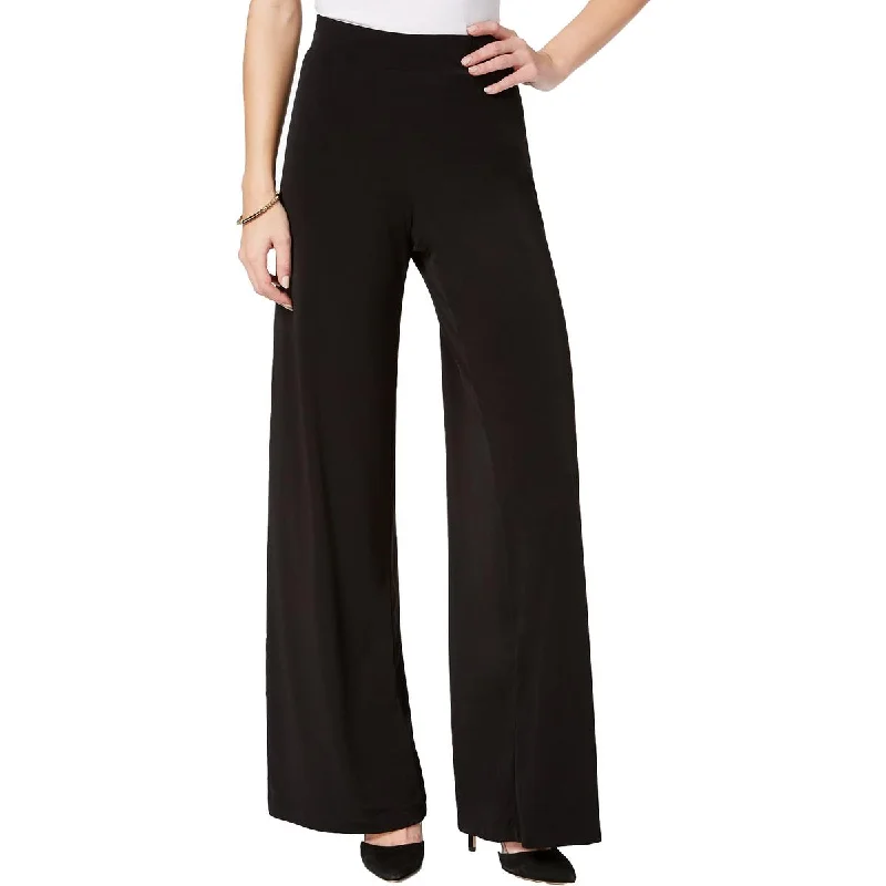 NY Collection Womens Petites Office Mid-Rise Palazzo Pants Relaxed Casual Leggings