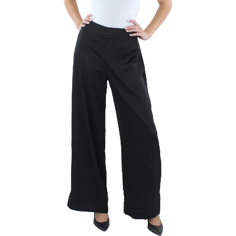 CeCe Womens Zipper  Wide Leg Pants High-Waist Trousers