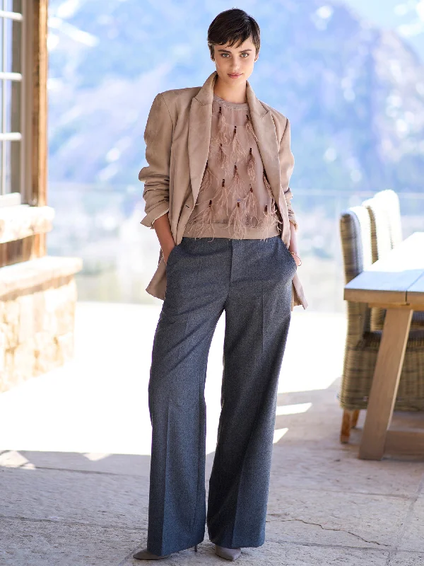 Wool Cashmere Flannel Wide Leg Pant Soft Wool Pants