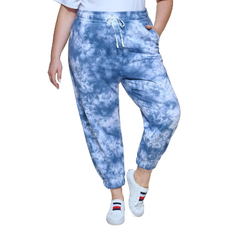 Tommy Hilfiger Sport Womens Plus Logo Tie Dye Jogger Pants Soft Stretch Trousers