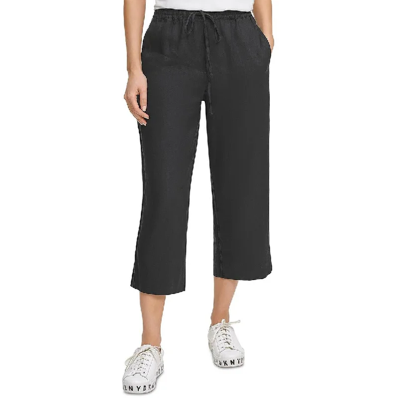 Pure DKNY Womens Linen Pull On Straight Leg Pants Comfy Athletic Pants