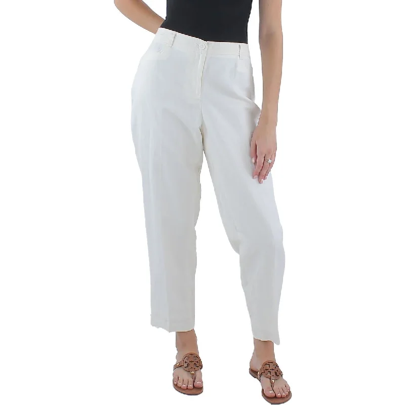 Anne Klein Womens Linen Solid Ankle Pants Trendy Wide-Leg Pants