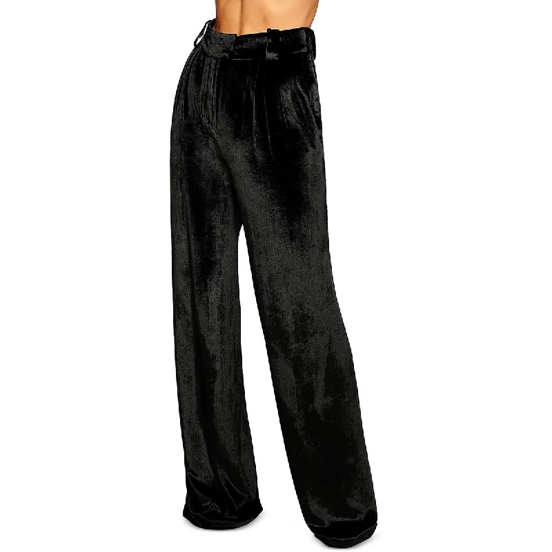 Ramy Brook Womens Marceline Velvet High Rise Wide Leg Pants Classic Stretch Pants