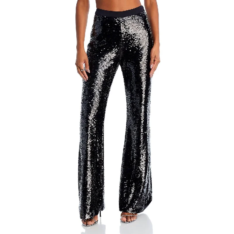 Cinq a Sept Womens Amy Sequin High-Rise Flared Pants Soft Stretch Trousers