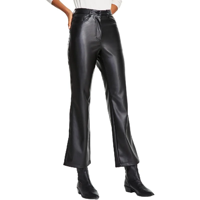 Black Tape_ Womens    Faux Leather Mid Rise Straight Leg Pants Chic Faux Leather Pants