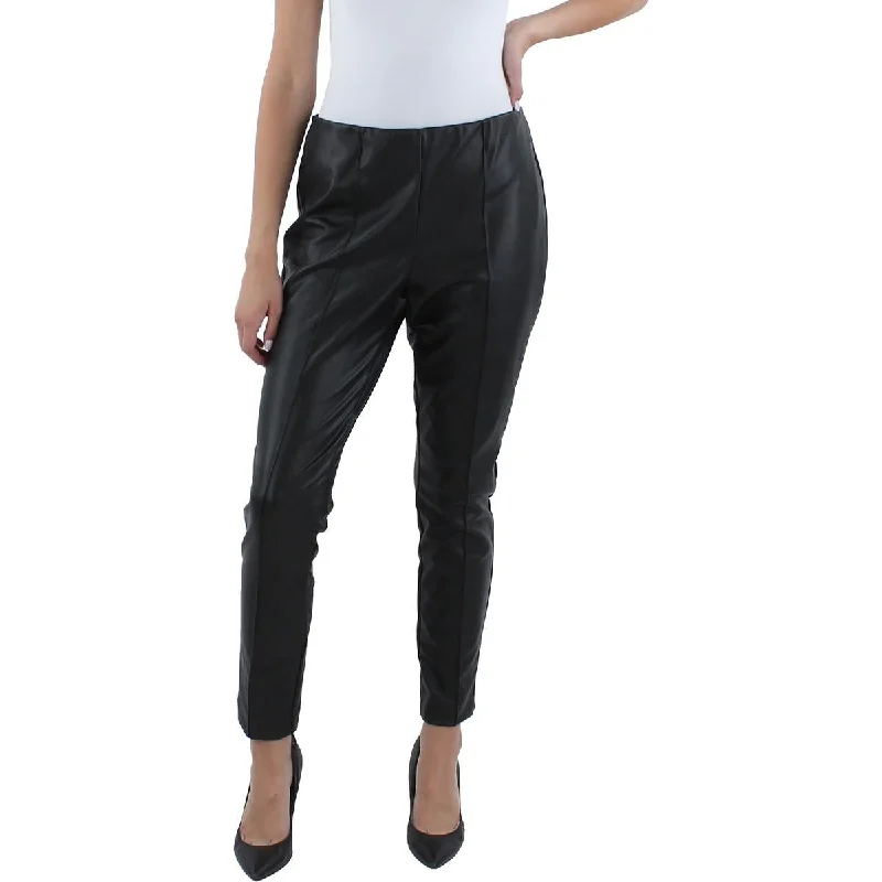 Anne Klein Womens Faux Leather Pull-On Ankle Pants Comfortable Cargo Pants