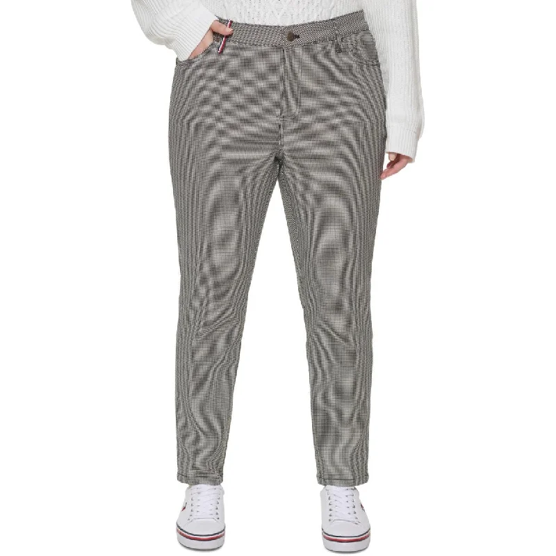 Tommy Hilfiger Womens Plus Tribeca Houndstooth Office Straight Leg Pants Soft Cotton Pants