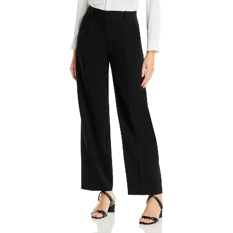 Theory Womens Crepe Double Pleated Dress Pants Chic Faux Leather Pants