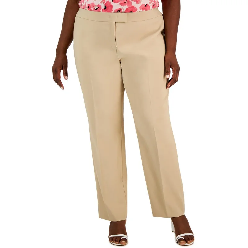 Anne Klein Womens Plus High Rise Khaki Straight Leg Pants Soft Stretch Pants