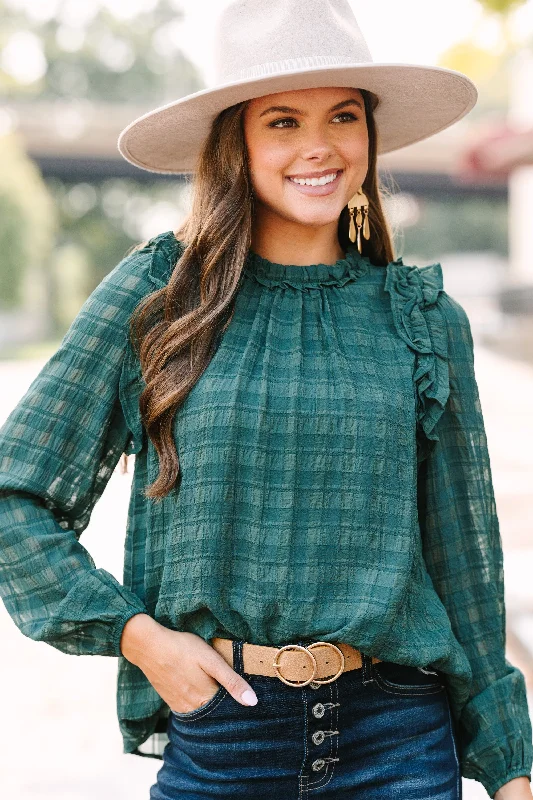 Best Behavior Emerald Green Ruffled Blouse Lightweight Linen Blouse