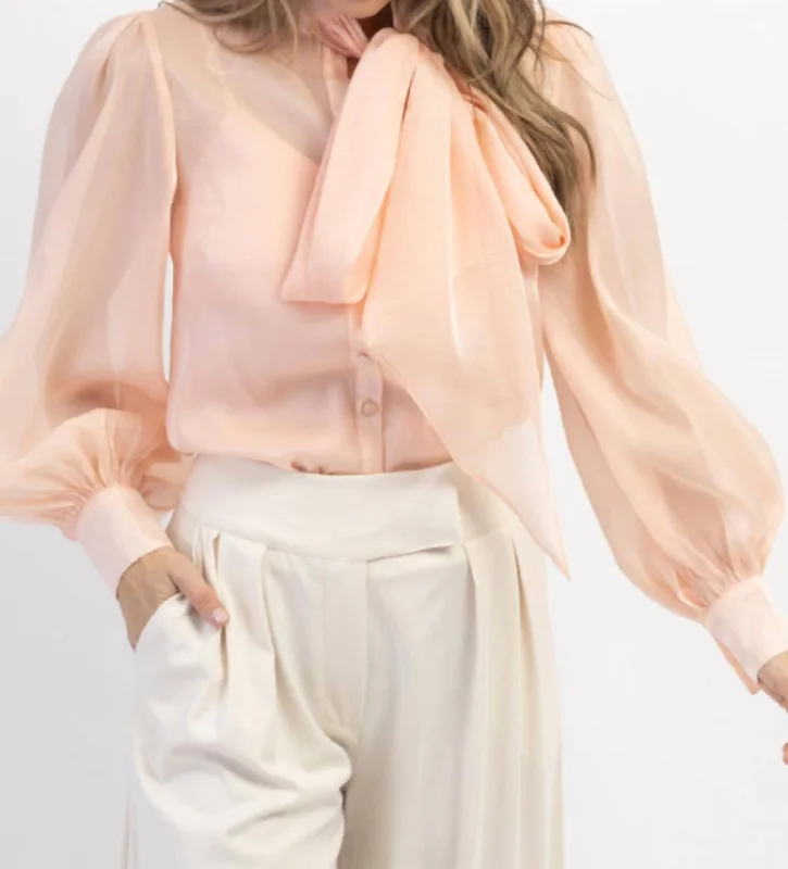 Bisous Organza Bow Blouse In Rosey Office Formal Blouse