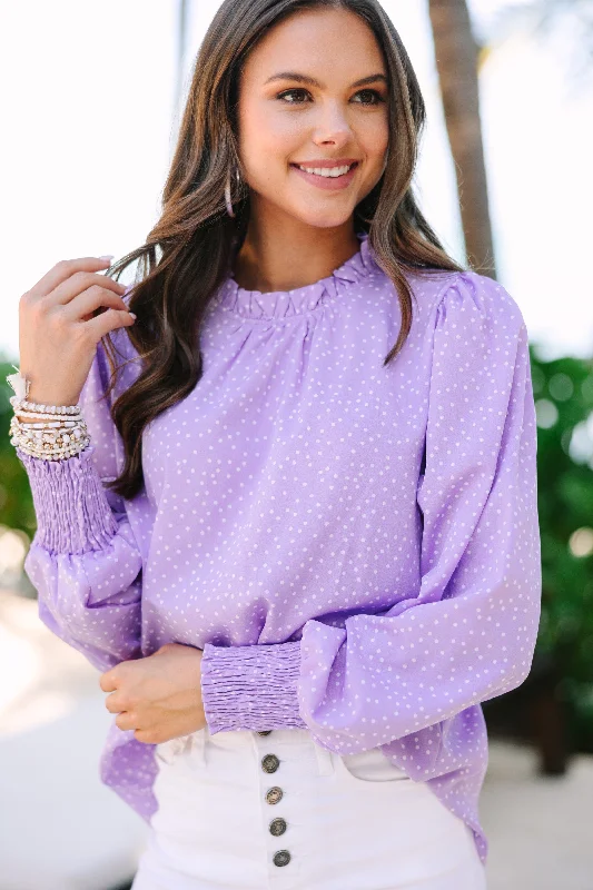 Can't Change Purple Polka Dot Blouse Delicate Pleat Blouse