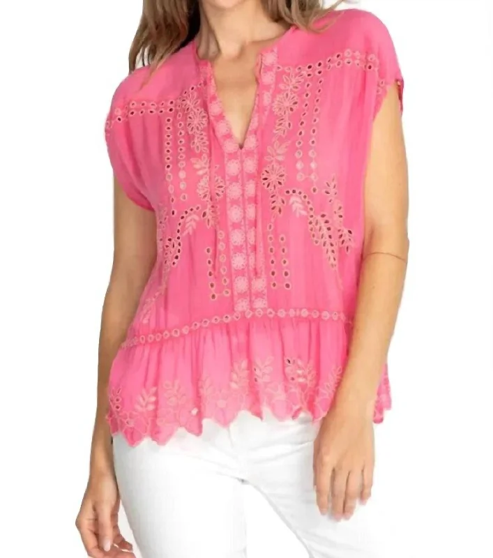 Clemence Blouse In Bubble Gum Romantic Lace Blouse