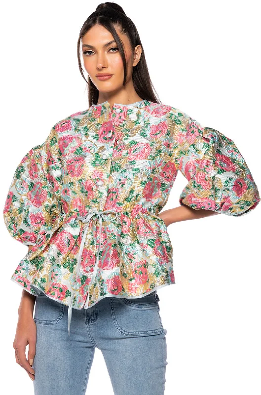 FIELD OF ROSES BROCADE BLOUSE Business Casual Blouse