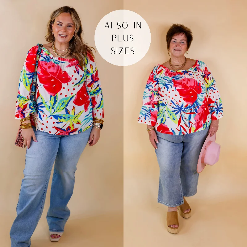 Seas The Day Floral Off The Shoulder Blouse in White Floral Print Blouse