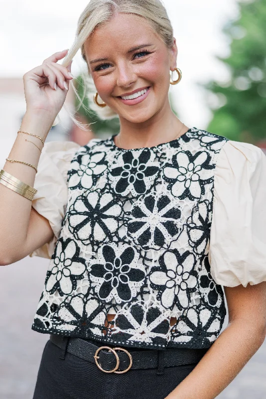 For The Moment Taupe Crochet Blouse Modern Oversized Blouse