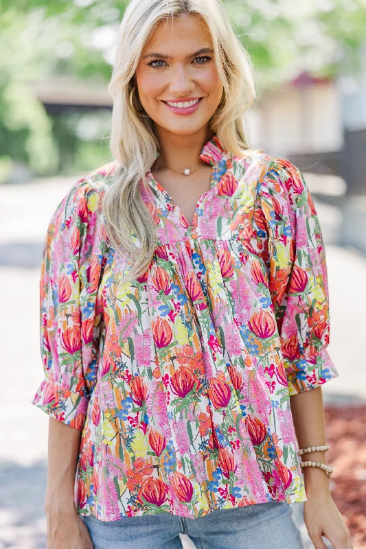 Grow This Way Pink Floral Blouse Sweetheart Neck Blouse