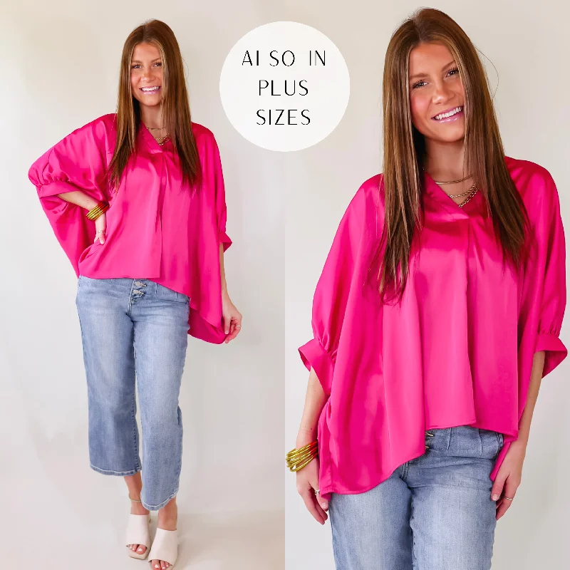 Irresistibly Chic Half Sleeve Oversized Blouse in Fuchsia Pink Smart Casual Blouse