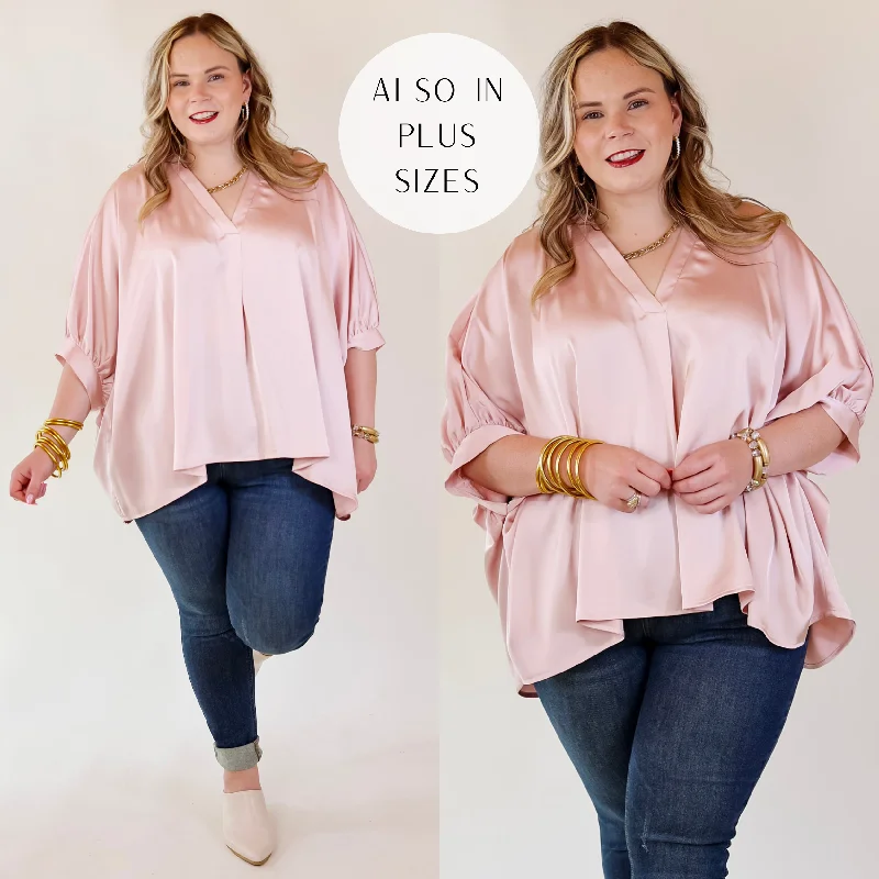 Irresistibly Chic Half Sleeve Oversized Blouse in Light Pink Elegant Lace Blouse