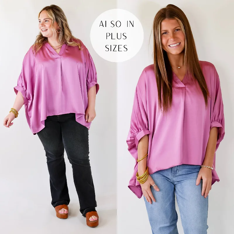 Irresistibly Chic Half Sleeve Oversized Blouse in Mauve Purple Feminine Pastel Blouse