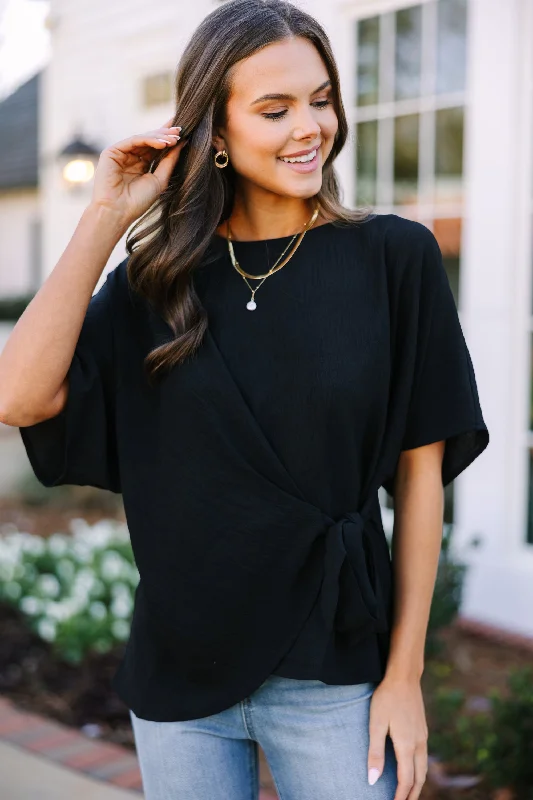 Happy Thoughts Black Tied Blouse Semi-Sheer Blouse