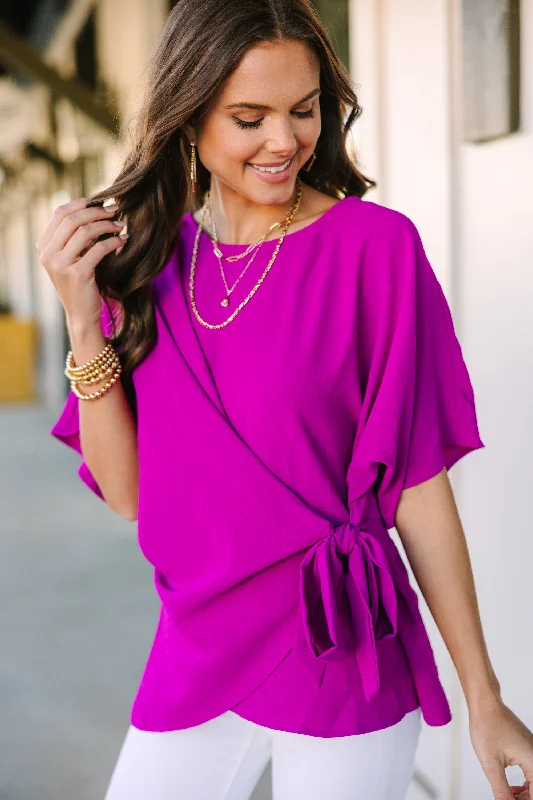 Happy Thoughts Magenta Pink Tied Blouse Soft Knit Blouse