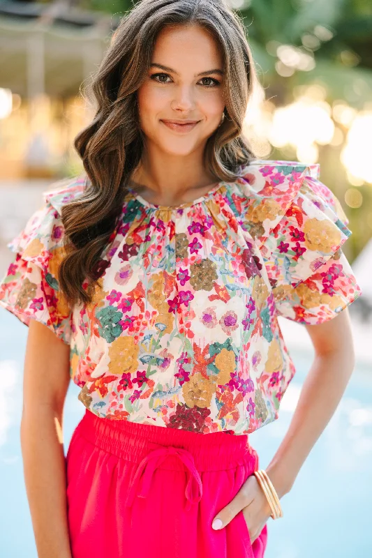 Hear Me Out Fuchsia Pink Floral Blouse Floral Chiffon Blouse