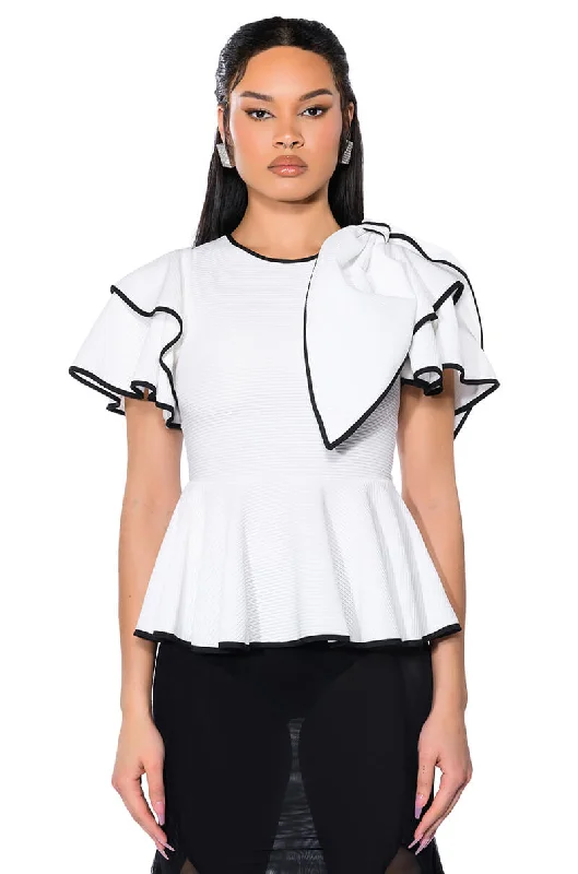 HEAVEN SENT SHORT SLEEVE PEPLUM BLOUSE Classic White Blouse