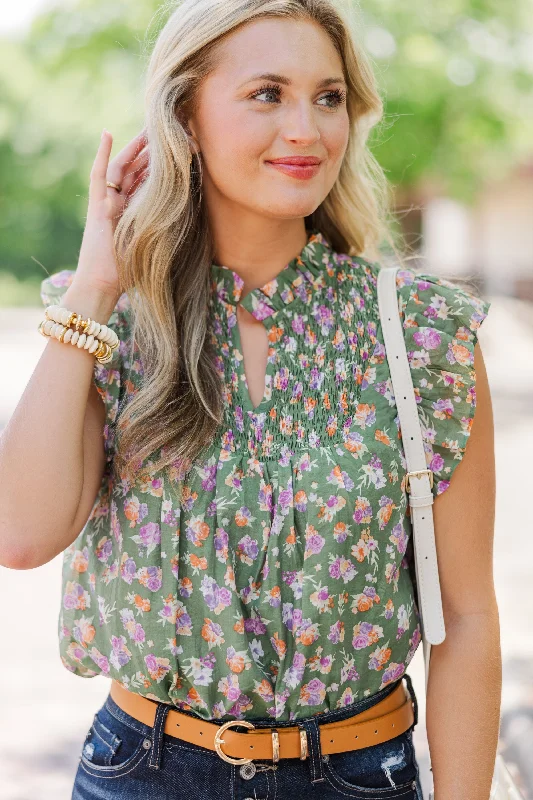 It's Your Choice Olive Green Floral Blouse Classic Striped Blouse