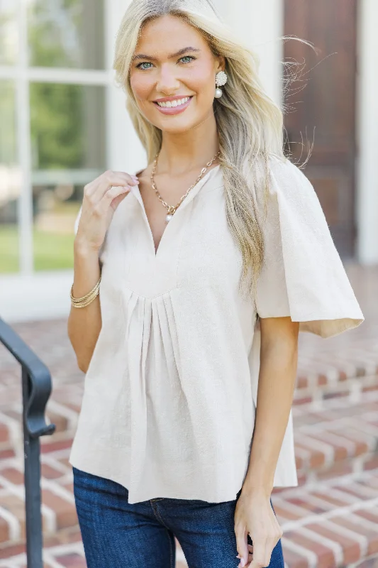 Just A Theory Taupe Brown Cotton Blouse Stretchy Fitted Blouse