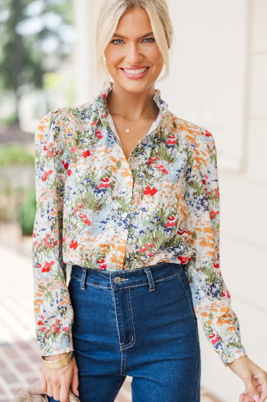 Leave It All Behind White Multi Floral Blouse Elegant Embroidery Blouse