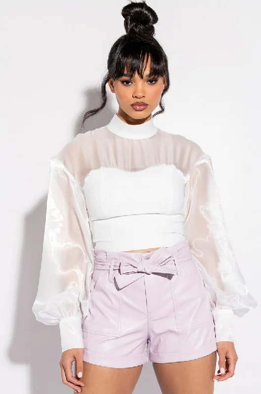 LOVE LANGUAGE BANDAGE BLOUSE WITH ORGANZA SLEEVES Chic Wrap Blouse