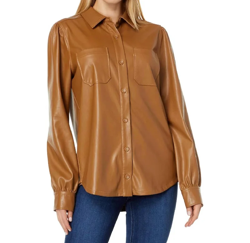 Mattie Shacket - Vegan Leather In Toffee Bronze Backless Summer Blouse